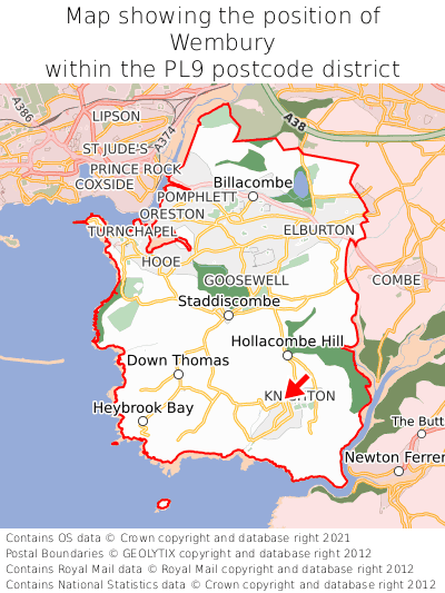 Map showing location of Wembury within PL9