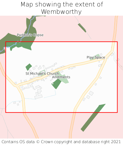 Map showing extent of Wembworthy as bounding box