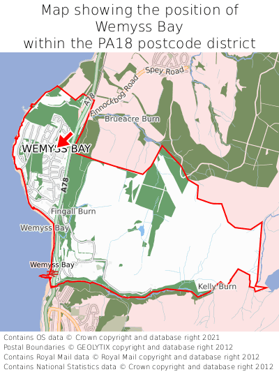 Map showing location of Wemyss Bay within PA18