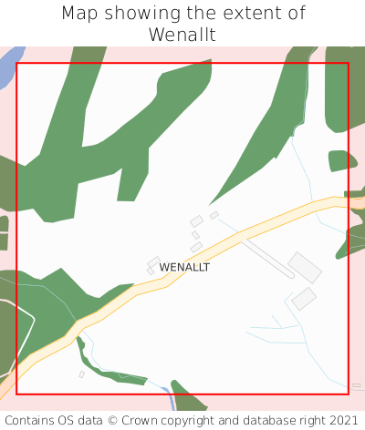 Map showing extent of Wenallt as bounding box