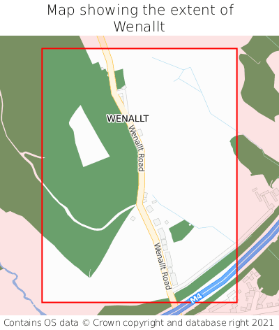 Map showing extent of Wenallt as bounding box
