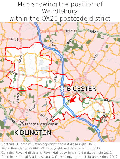 Map showing location of Wendlebury within OX25