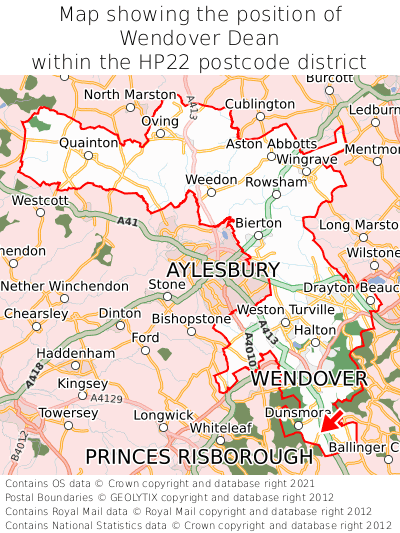 Map showing location of Wendover Dean within HP22