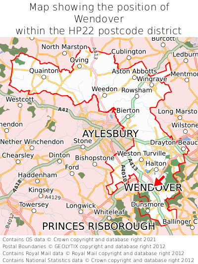 Map showing location of Wendover within HP22