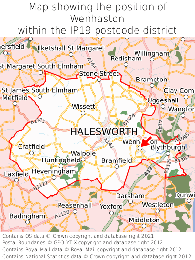 Map showing location of Wenhaston within IP19