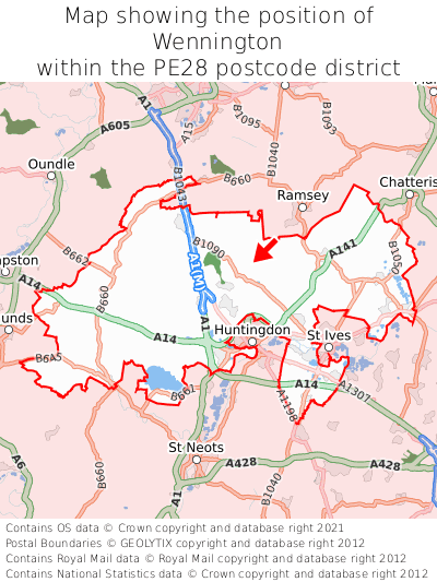 Map showing location of Wennington within PE28