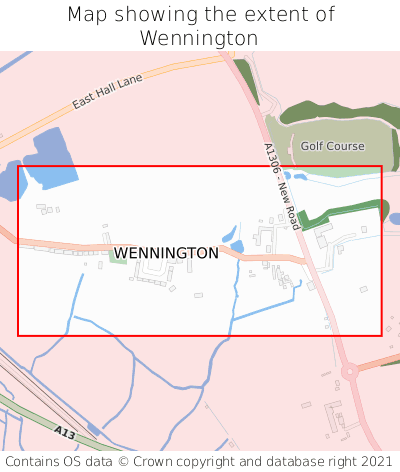 Map showing extent of Wennington as bounding box