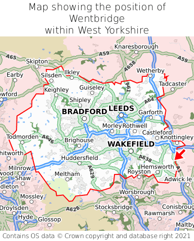 Map showing location of Wentbridge within West Yorkshire