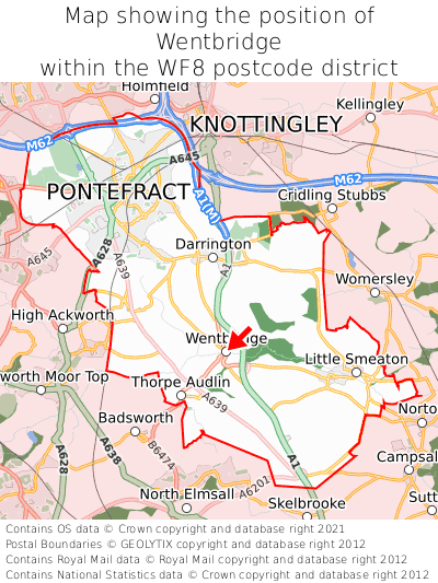 Map showing location of Wentbridge within WF8
