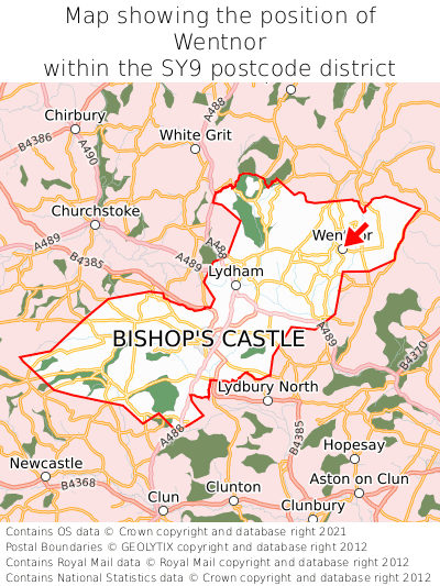 Map showing location of Wentnor within SY9