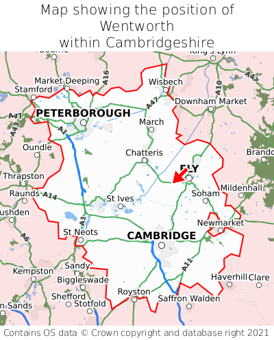 Map showing location of Wentworth within Cambridgeshire