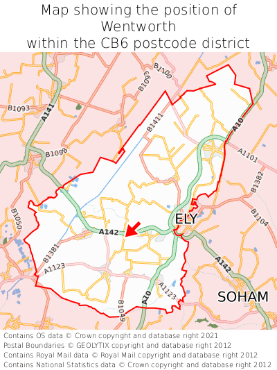 Map showing location of Wentworth within CB6