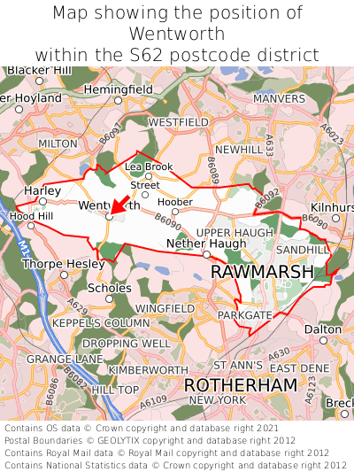 Map showing location of Wentworth within S62