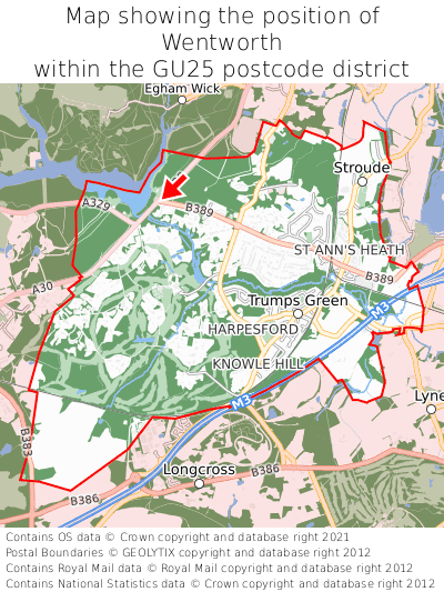 Map showing location of Wentworth within GU25