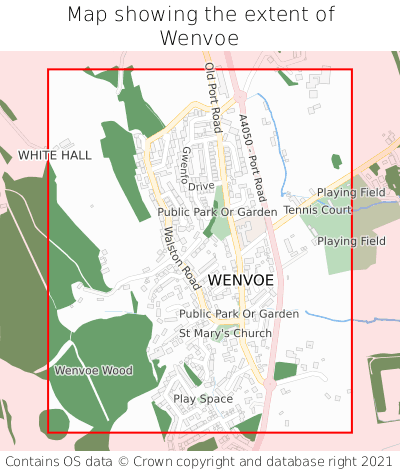 Map showing extent of Wenvoe as bounding box