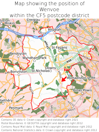 Map showing location of Wenvoe within CF5