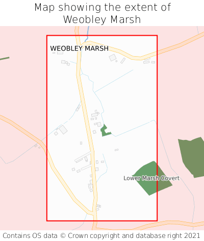 Map showing extent of Weobley Marsh as bounding box