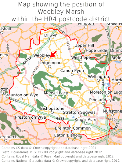 Map showing location of Weobley Marsh within HR4