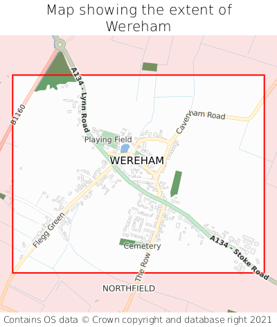 Map showing extent of Wereham as bounding box