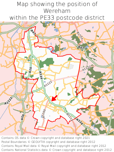 Map showing location of Wereham within PE33