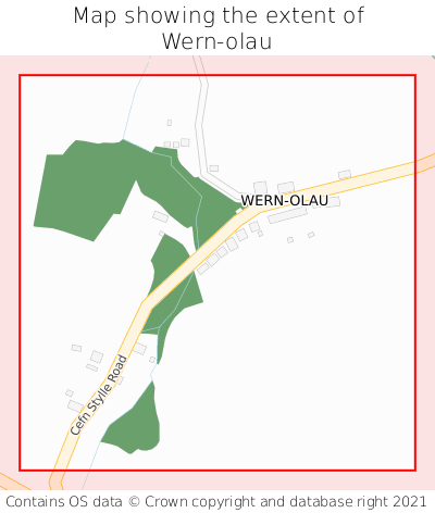 Map showing extent of Wern-olau as bounding box