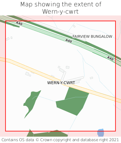 Map showing extent of Wern-y-cwrt as bounding box