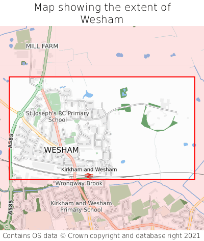 Map showing extent of Wesham as bounding box