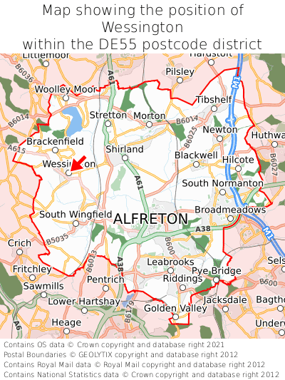 Map showing location of Wessington within DE55