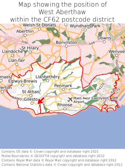 Map showing location of West Aberthaw within CF62