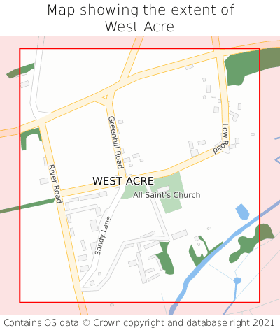 Map showing extent of West Acre as bounding box