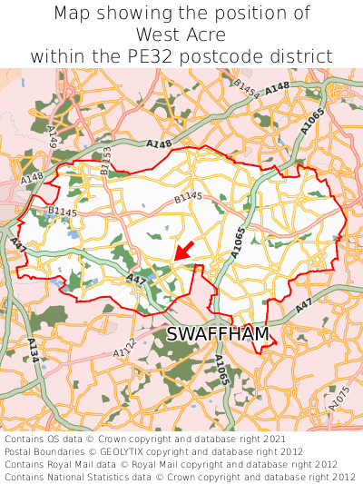 Map showing location of West Acre within PE32