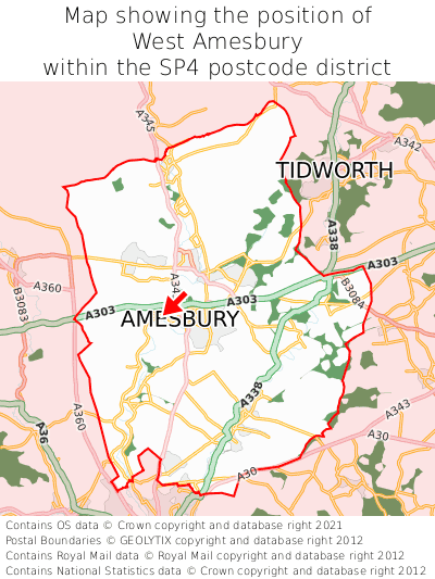 Map showing location of West Amesbury within SP4