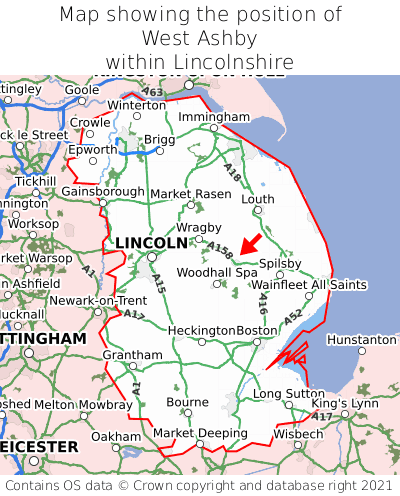Map showing location of West Ashby within Lincolnshire