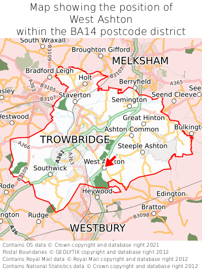 Map showing location of West Ashton within BA14