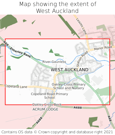 Map showing extent of West Auckland as bounding box