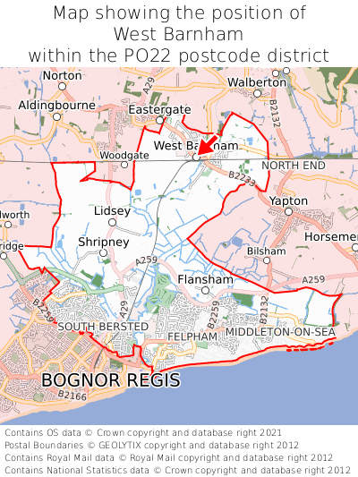 Map showing location of West Barnham within PO22