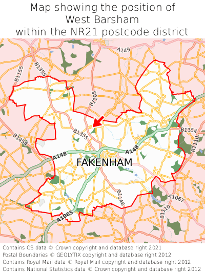 Map showing location of West Barsham within NR21
