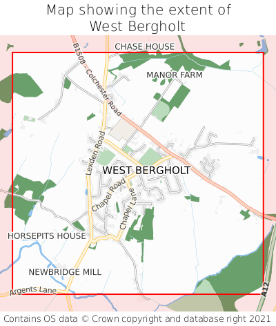Map showing extent of West Bergholt as bounding box
