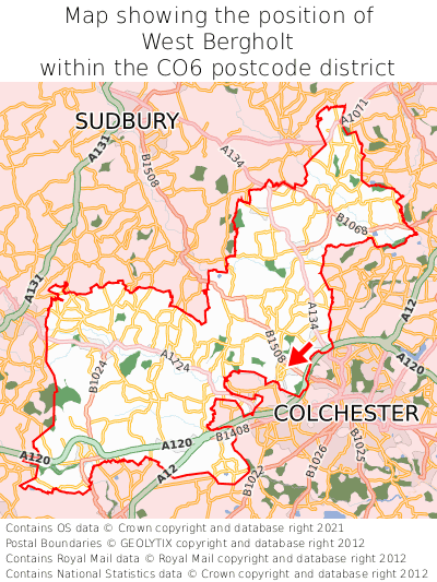 Map showing location of West Bergholt within CO6