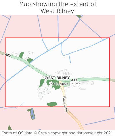 Map showing extent of West Bilney as bounding box