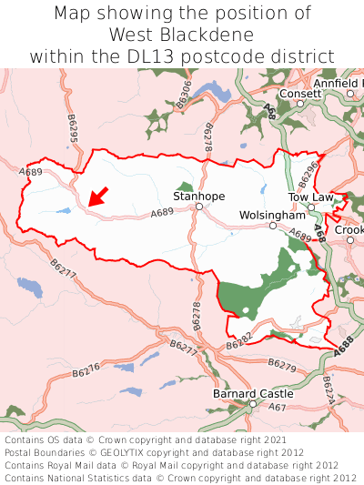 Map showing location of West Blackdene within DL13