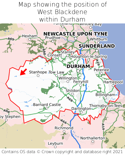 Map showing location of West Blackdene within Durham