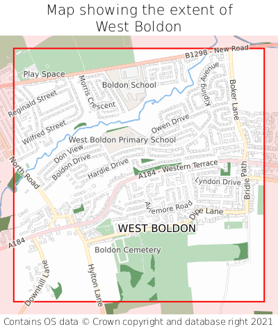 Map showing extent of West Boldon as bounding box