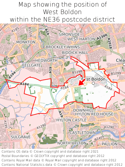 Map showing location of West Boldon within NE36