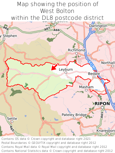 Map showing location of West Bolton within DL8