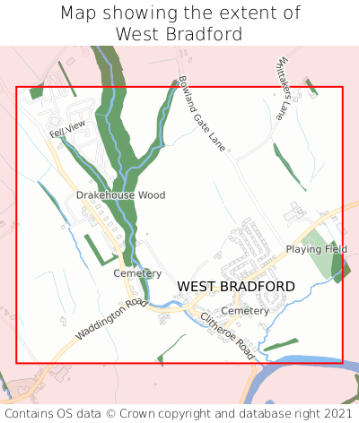 Map showing extent of West Bradford as bounding box