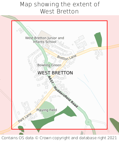 Map showing extent of West Bretton as bounding box