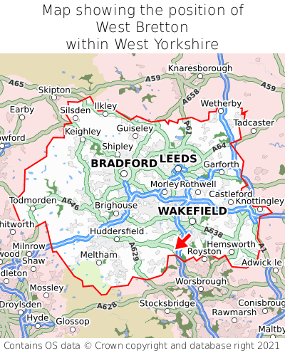Map showing location of West Bretton within West Yorkshire