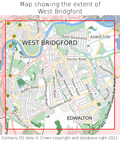 Map showing extent of West Bridgford as bounding box