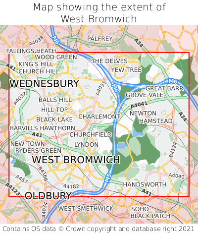 Map showing extent of West Bromwich as bounding box